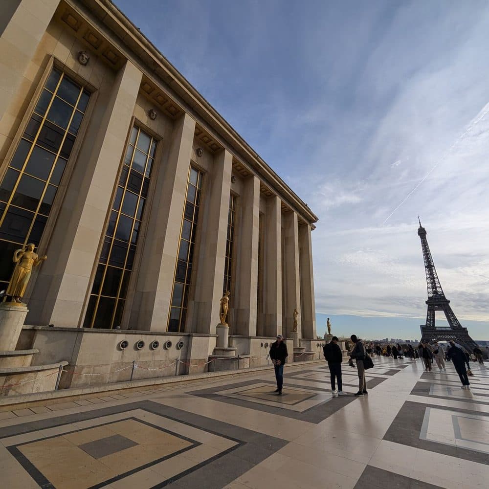 The Eiffel Tower seen from the Trocadéro terrace in Paris