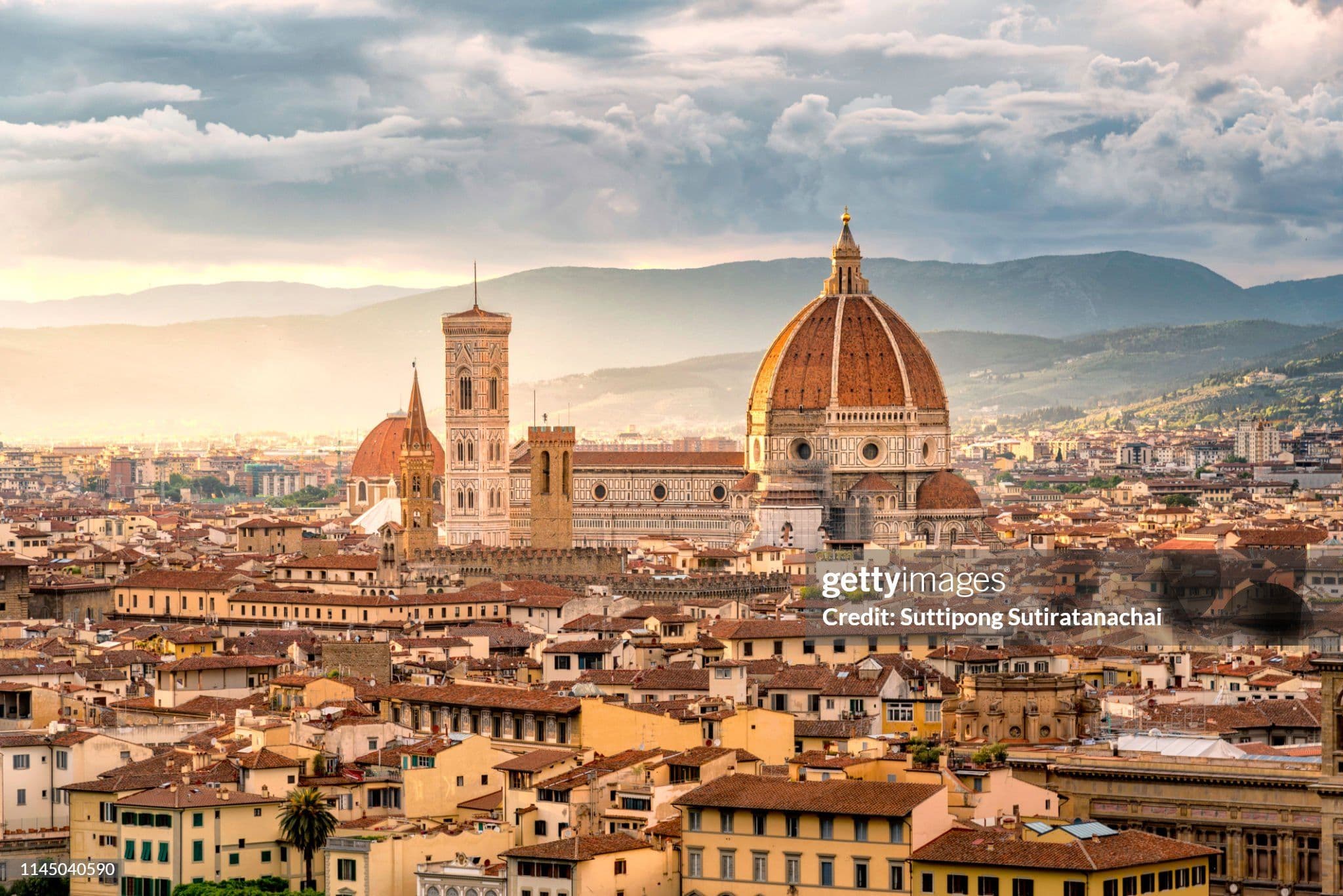 The Duomo and rooftops of Florence at golden hour